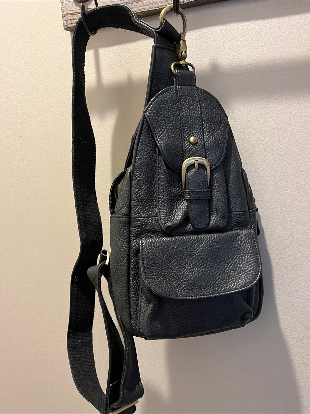Black AMEN LEATHER  Leather Crossbody Sling Bag - Classic Everyday Style